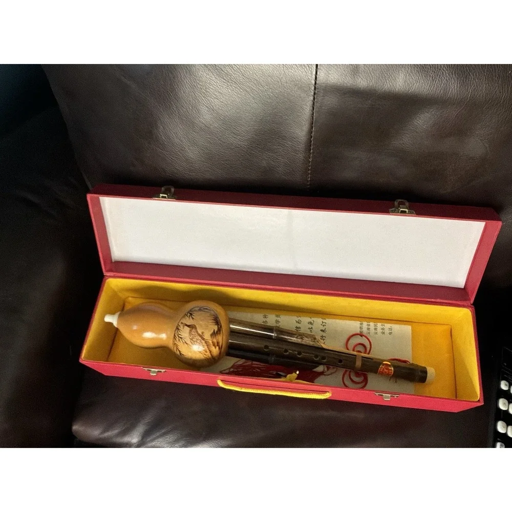 Traditional Chinese Handmade Hulusi Aka Curcubit Flute Bamboo Pipe Hard Case